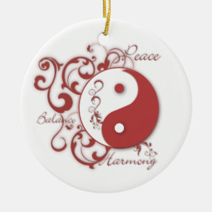 Red Yinyang with scrolls ornament