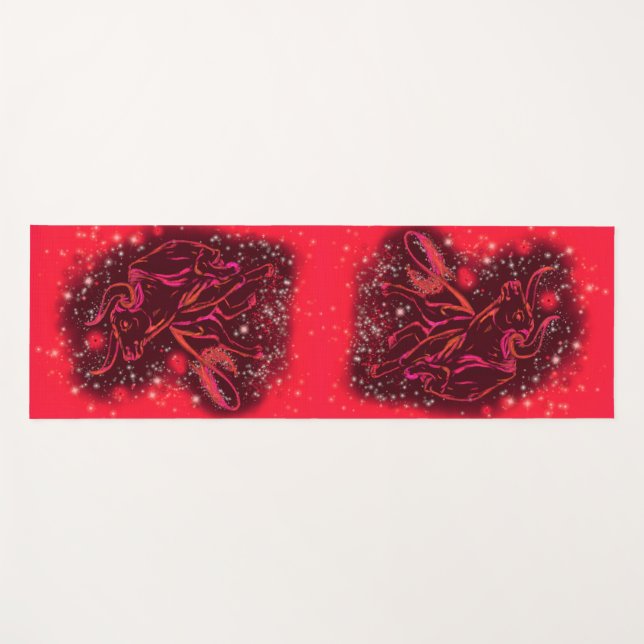 Red Yoga Mat Bulls Running At Starry Night (Front (Horizontal))