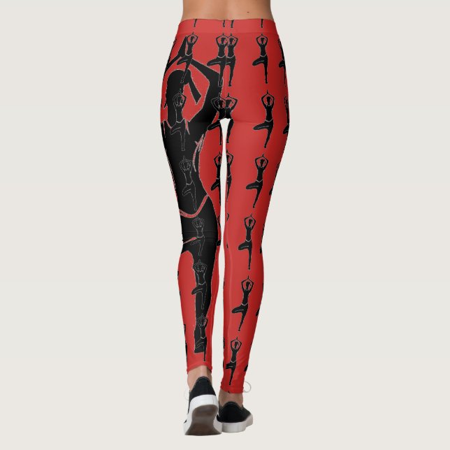 Red Yoga Pose Silhouette Leggings (Back)