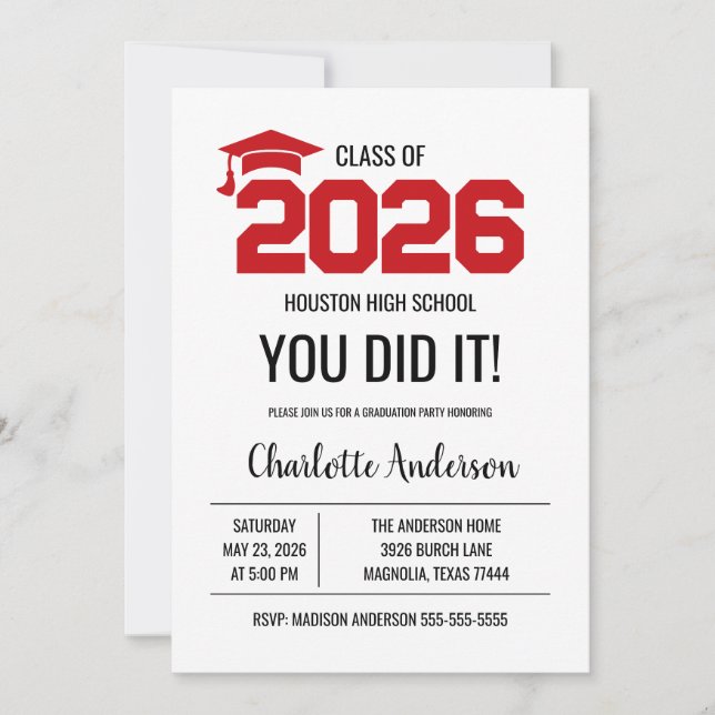 Red You Did It Graduation Photo Invitation (Front)