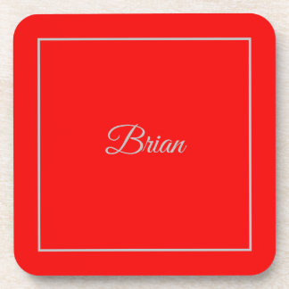 Red Your Name Minimalist Personal Modern Coaster