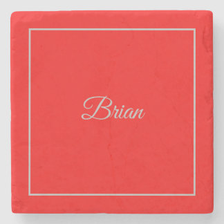 Red Your Name Minimalist Personal Modern Stone Coaster