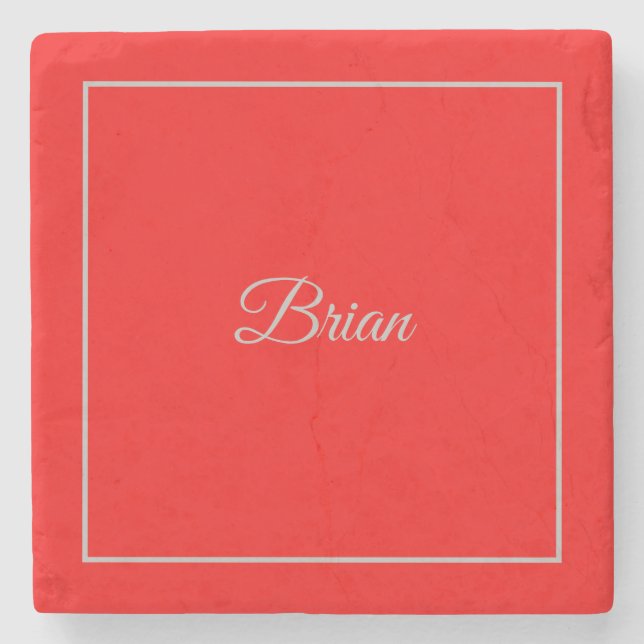Red Your Name Minimalist Personal Modern Stone Coaster (Front)