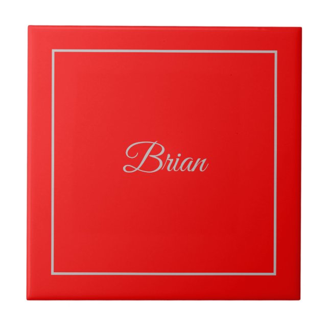 Red Your Name Minimalist Personal Modern Tile (Front)