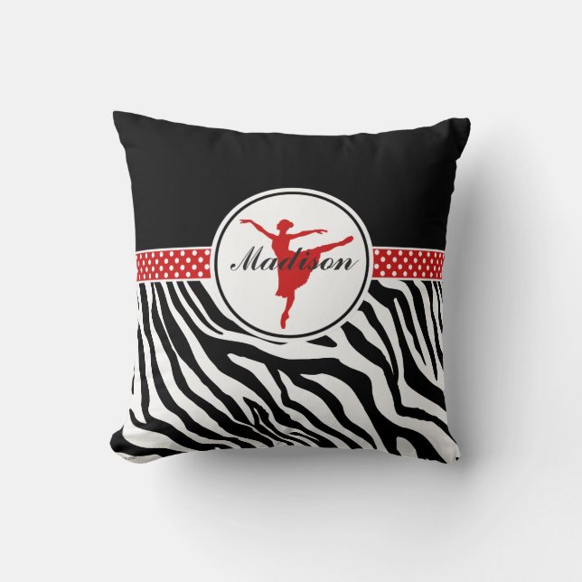 Red Your Name Zebra Print Ballet Dancer Cushion (Front)