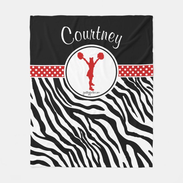 Red Your Name Zebra Print Cheerleader / Pom Fleece Blanket (Front)