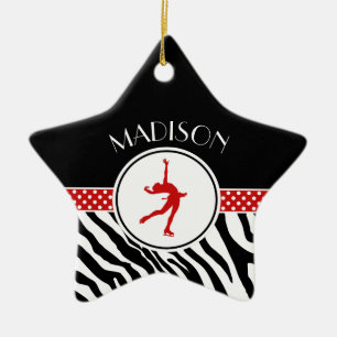Red Your Name Zebra Print Figure Skating Ceramic Tree Decoration
