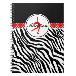 Red Your Name Zebra Print Figure Skating Notebook