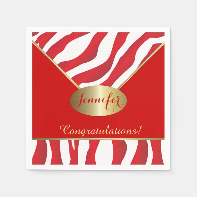 Red Zebra Animal Stripe Design Napkin (Front)