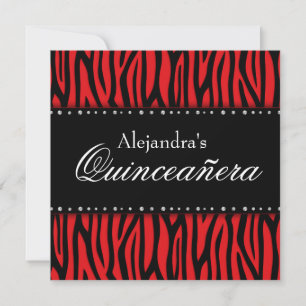 Red Zebra Diamonds Quinceanera Invitations