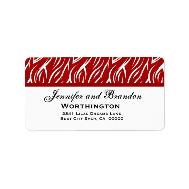 Red Zebra Flame Print Wedding Template Label (Front)