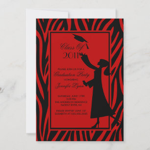 Red Zebra Graduation Invitation Silhouette Grad