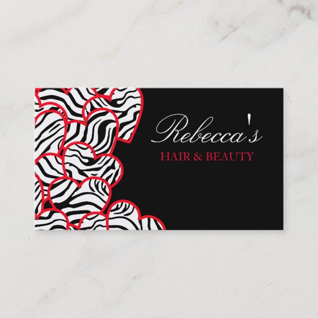 Red zebra Hearts Design Business Card (Front)