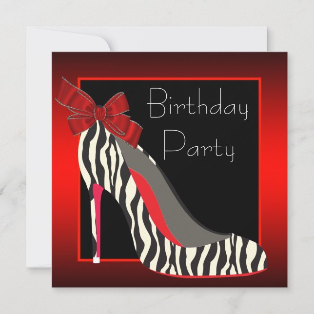 Red Zebra High Heel Shoes Red Zebra Birthday Party Invitation (Front)
