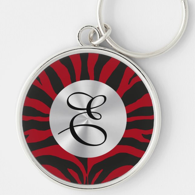 Red Zebra Monogram Key Ring (Front)