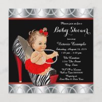 Red Zebra Pearl Tutu High Heel Shoe Baby Shower