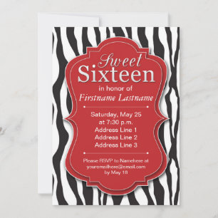 Red Zebra Print Sweet 16 Birthday Invitations