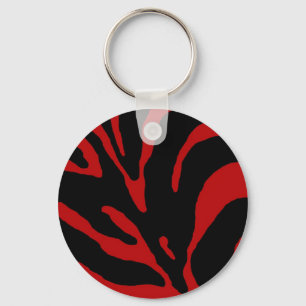 Red Zebra Stripe Animal Print Key Ring