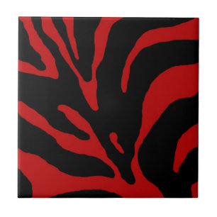 Red Zebra Stripe Animal Print Tile