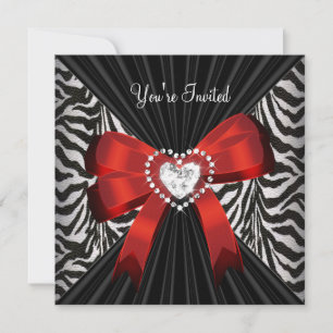 Red Zebra Stripe Black Birthday Party 2 Invitation