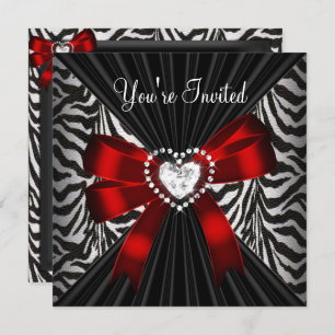 Red Zebra Stripe Black Birthday Party Image Invitation
