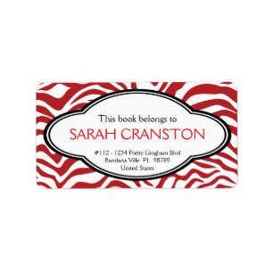 Red  Zebra Stripes Pattern Book plate Label