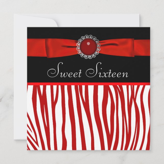 Red Zebra Sweet Sixteen Birthday Party Invitation (Front)