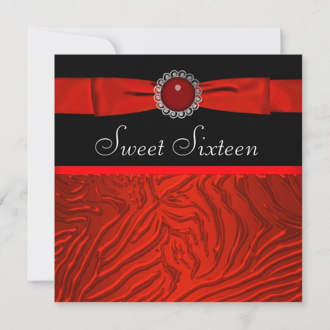 Red Zebra Sweet Sixteen Birthday Party Invitation (Front)