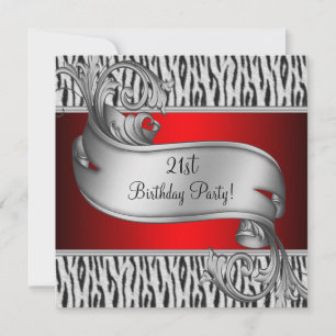 Red Zebra Womans 21st Birthday Party Invitation