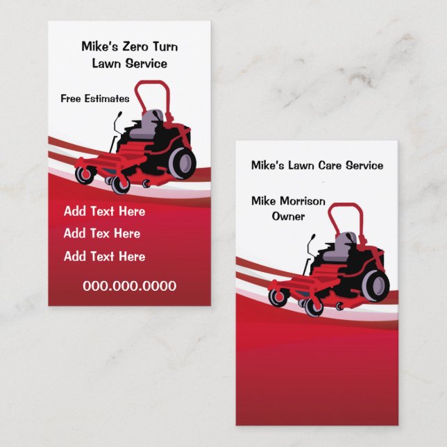 Red Zero Turn Lawn Care Service Business Card (Front/Back)