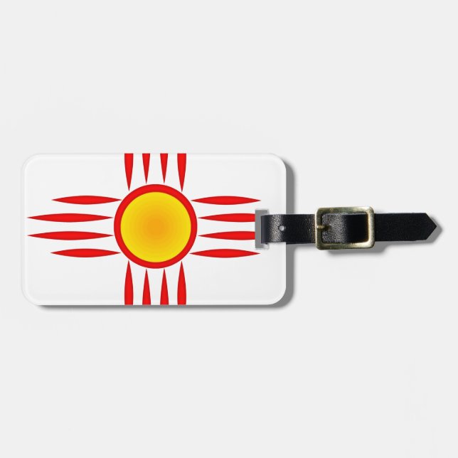 Red Zia Sun God Luggage Tag (Front Horizontal)