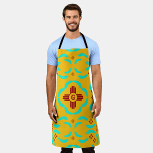 Red Zia Symbols New Mexico Turquoise Feathers Apron
