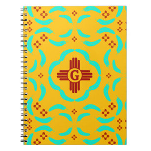 Red Zia Symbols New Mexico Turquoise Feathers Notebook