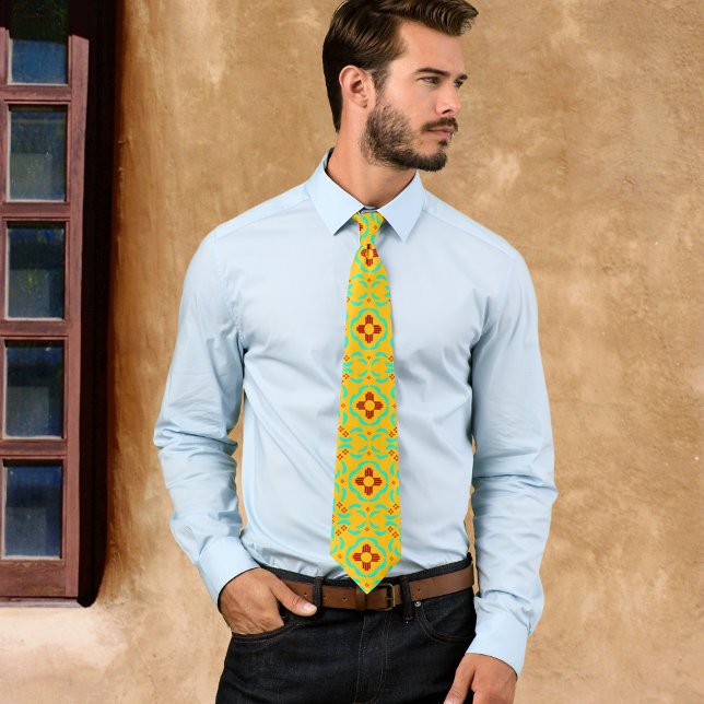 Red Zia Symbols New Mexico Turquoise Feathers Tie (Creator Uploaded)