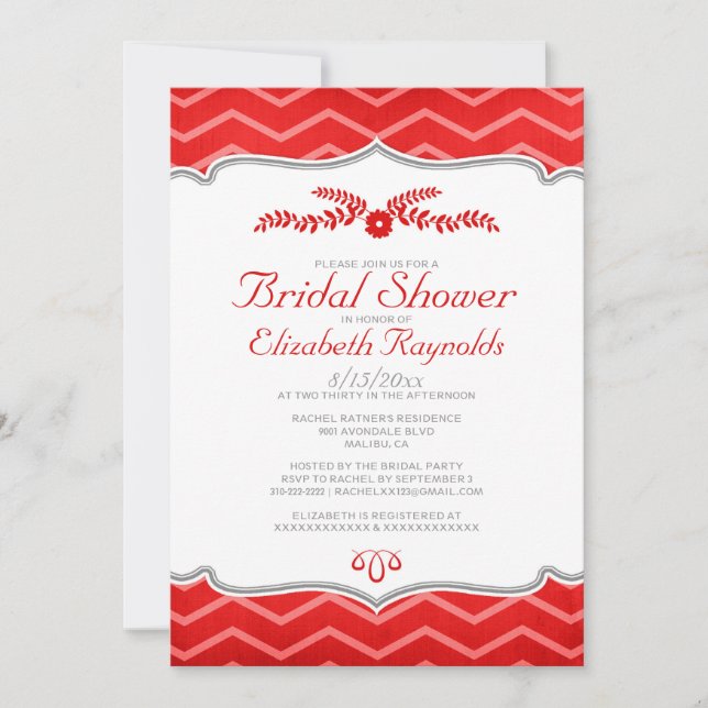 Red Zigzag Bridal Shower Invitations (Front)