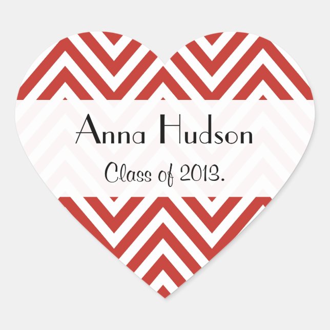 Red Zigzag, Red Chevron, Wave Pattern, Graduation Heart Sticker (Front)