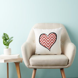 Red Zigzag, Red Chevron, Zigzag Pattern, Heart Cushion