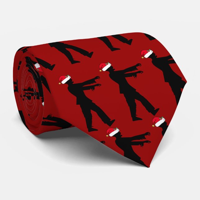 Red Zombie Santa Funny Christmas Horror Tie (Rolled)