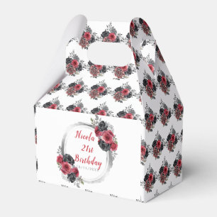 Redand Silver Elegant Flowers  Birthday Favour Box