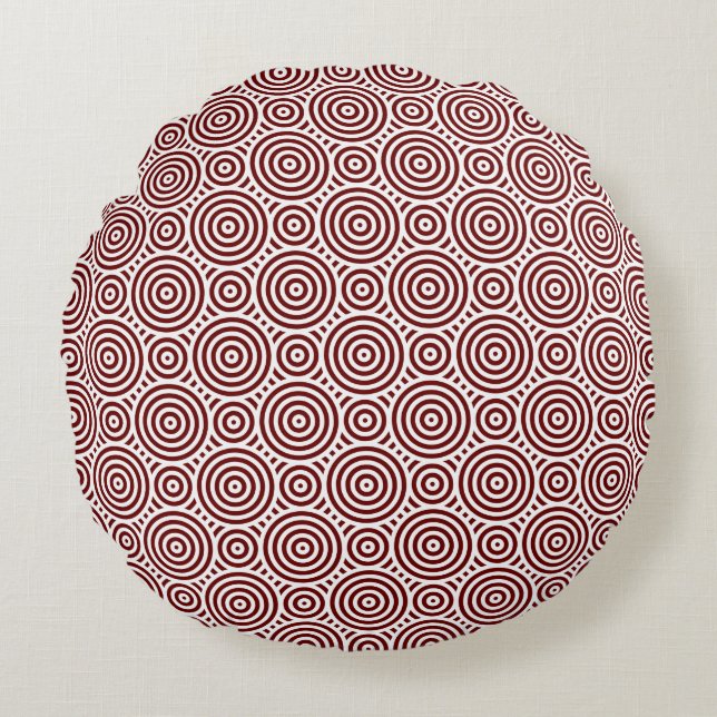 Redand White Ethnic Geometric Circle Pattern Round Cushion (Front)