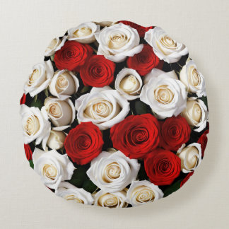 RedandWhiteRoses Round Cushion