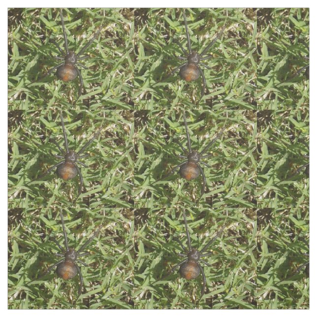 Redback Spider On Green Grass, Fabric (Swatch)