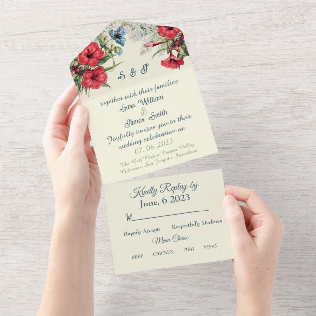 REDBLUE FLORA WEDDING INVITATION (Tearaway)