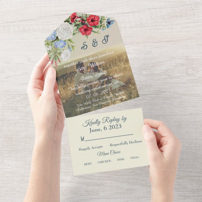 REDBLUE FLORA WEDDING INVITATION (Tearaway)