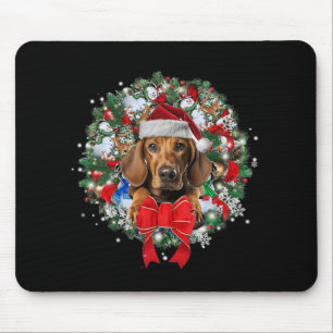 Redbone Coonhound Christmas Wreath Decoration Xmas Mouse Mat
