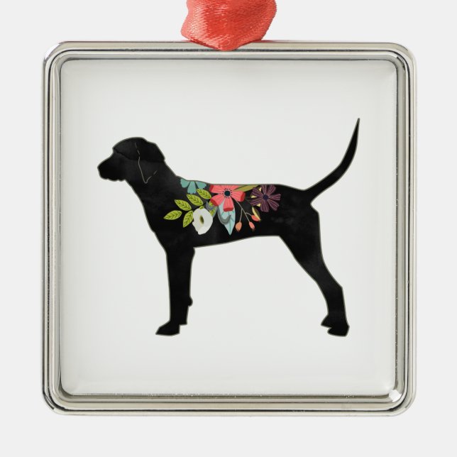 Redbone Coonhound Dog Breed Boho Foral Silhouette Metal Tree Decoration (Front)
