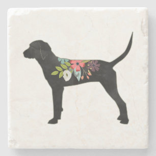 Redbone Coonhound Dog Breed Boho Foral Silhouette  Stone Coaster