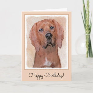 Redbone Coonhound Painting - Cute Original Dog Art Card