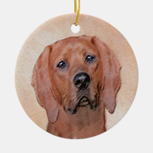 Redbone Coonhound Painting - Cute Original Dog Art Ceramic Tree Decoration (Front)