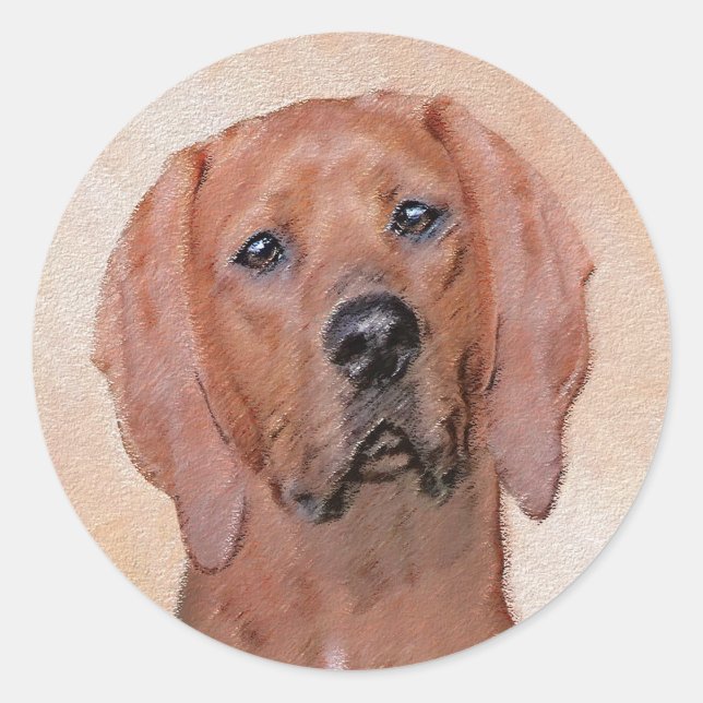 Redbone Coonhound Painting - Cute Original Dog Art Classic Round Sticker (Front)